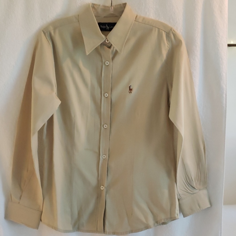 RALPH LAUREN WOMEN'S DRESS SHIRT / MED. * Khaki *